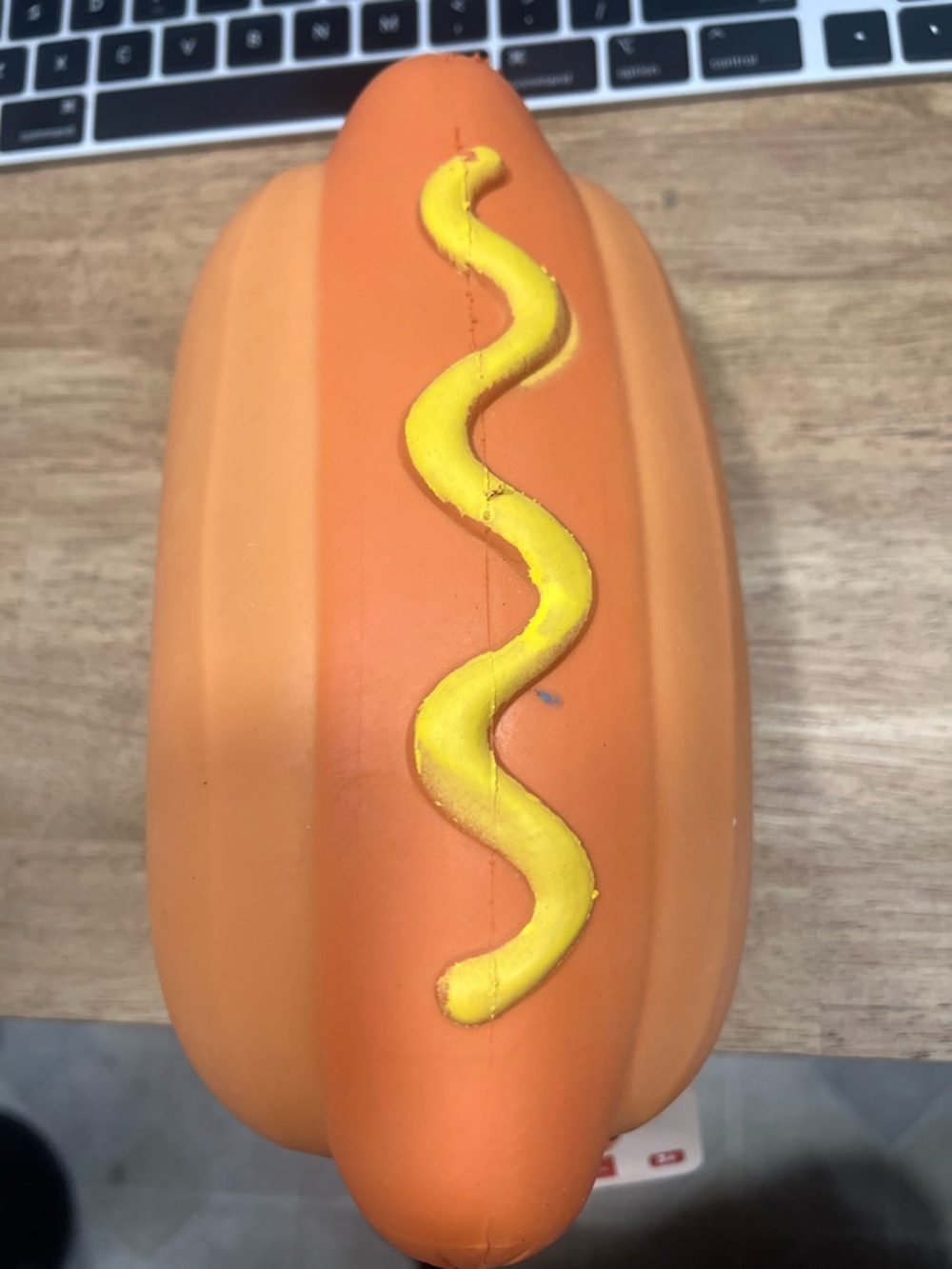 Orange Plush Hot Dog Toy with Yellow Mustard Detail